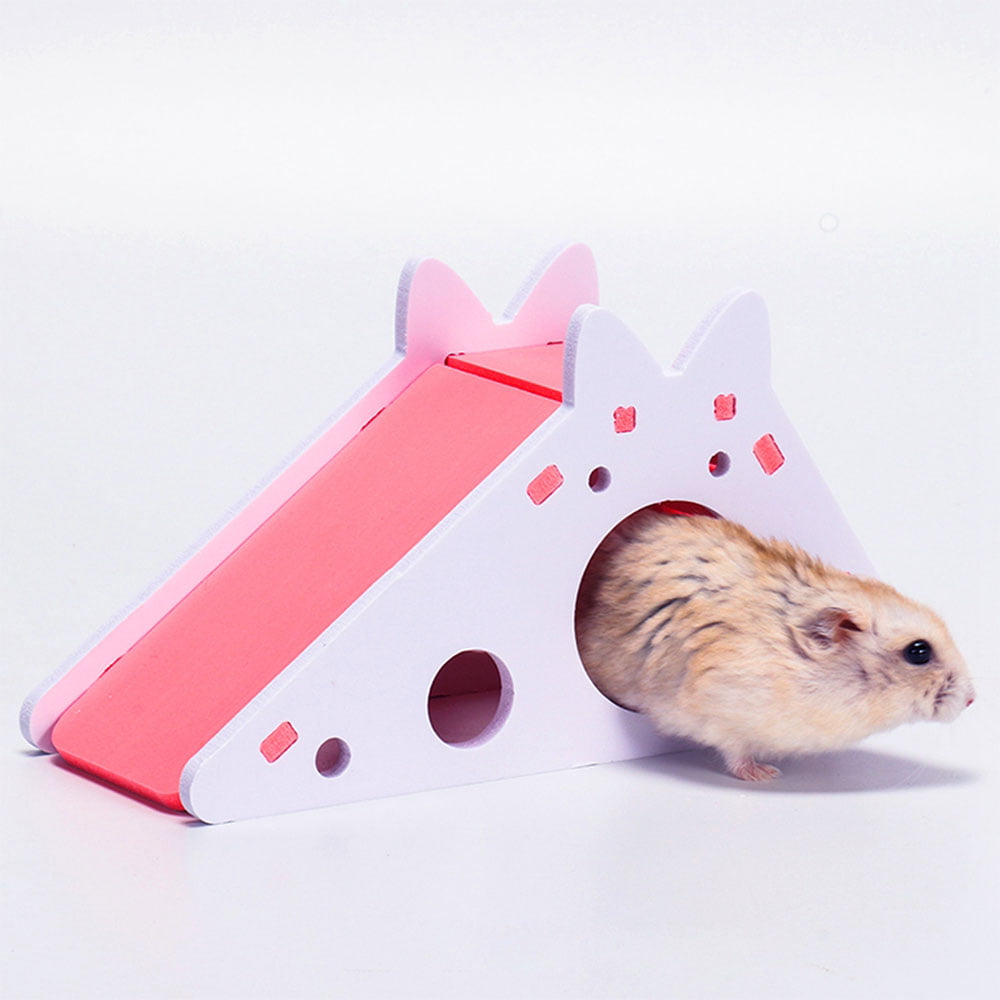Unicoco Hamster Ladder Slide Toy Blue Wooden Ladder Stairs with Pet House Mice Hamster Squirrel Slide Stair Play Toy