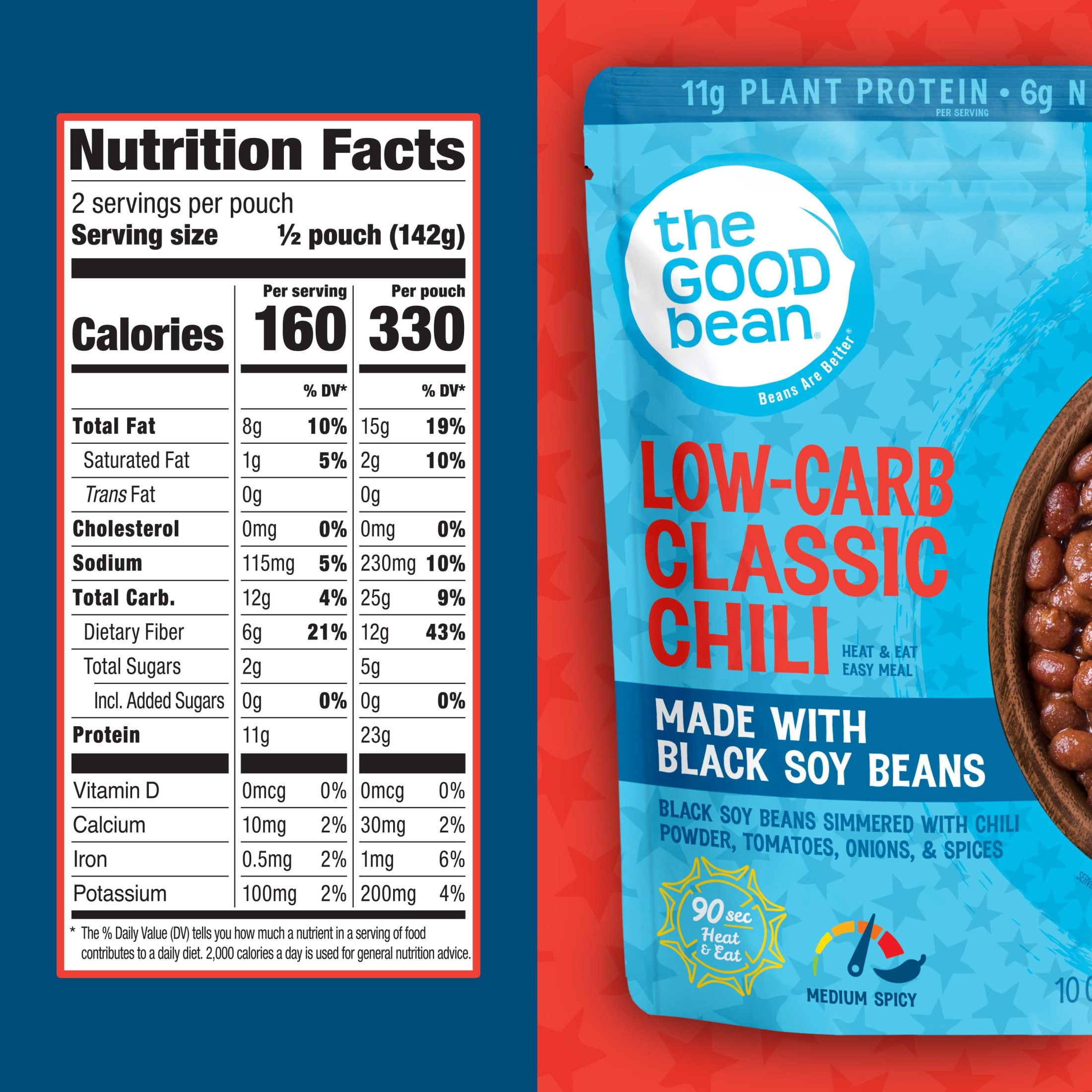 (2 pack) The Good Bean Heat & Eat Low Carb Classic Chili 10oz