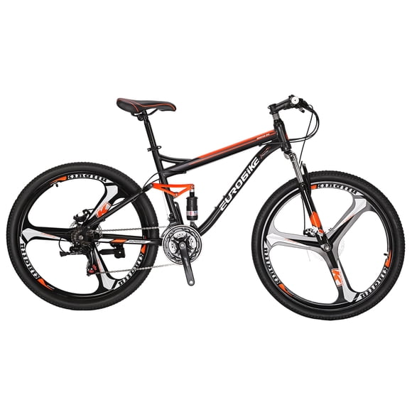 Mountain Bike,Full Suspension Mountain Bike 27.5 Inch Wheels 21 Speed Dual Disc Brakes Full Suspension Aldult for Mens Women Bicycle 3-Spoke Orange