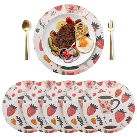 

Ryvnso Glass and Strawberry Round Plate Mats Dining Table Placemat Set of 6 for Holiday Decoration
