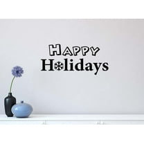 Happy Holidays Snowflake 22 x 10 Vinyl Wall Quote Decal Sticker Door Calligraphy Christmas Church Wall Snowman Decor Motivational Inspirational Decorative Lettering