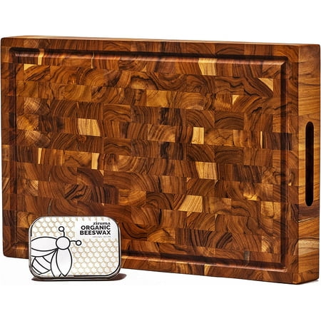 

End Grain Butcher Block Cutting Board [2 Thick] Made of Teak Wood and Conditioned with Beeswax Linseed & Lemon Oil. 17 x 11 by