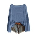 thumbnail image 2 of Sakmal Lightweight Sweaters Women Cotton Pullover Long Sleeve Tops Loose Crew Neck Blue Sweaters for Women, 2 of 6