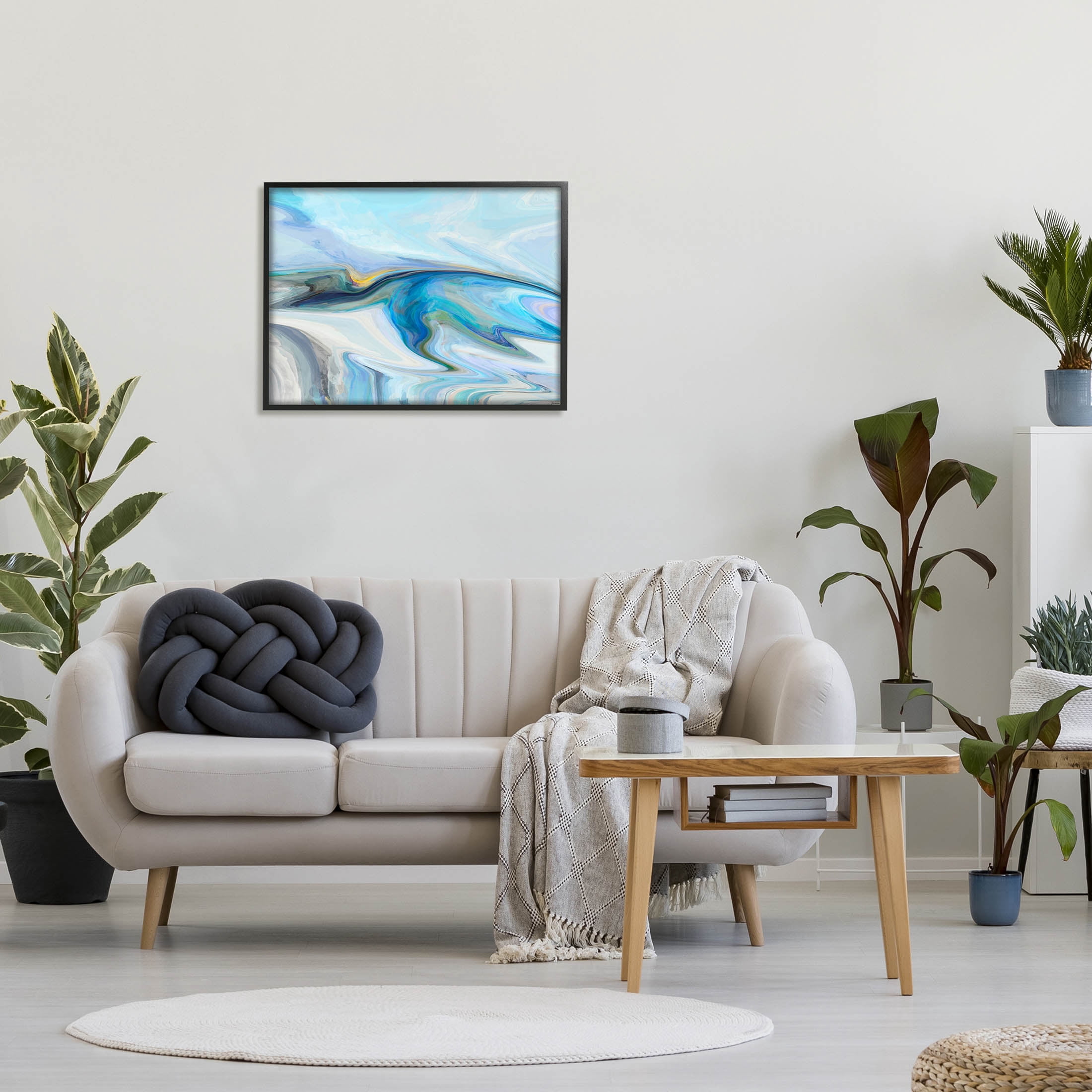 Fluid Blue Contemporary Composition Abstract Graphic Art Black Framed Art Print Wall Art