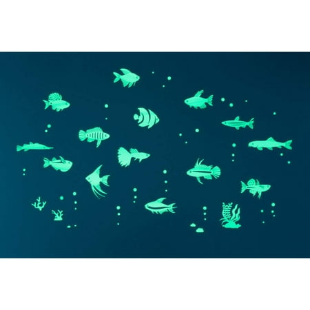 

GLOPLAY Tropical Fish Series (63 pcs/Pack) Glow in The Dark Educational Wall Stickers The Eco-Friendly and Brightest Wall Stickers for Ceiling Bathtime Bedroom Party Decor Made in Jap