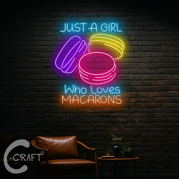 C-CRAFT Just A Girl Who Loves Macarons Neon Sign LED Light 23 inch for Macaron Shop Wall Art Decor