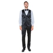 Tazzio Skinny Fit Shiny Satin Tuxedo 3 Piece Suit Set with Bowtie