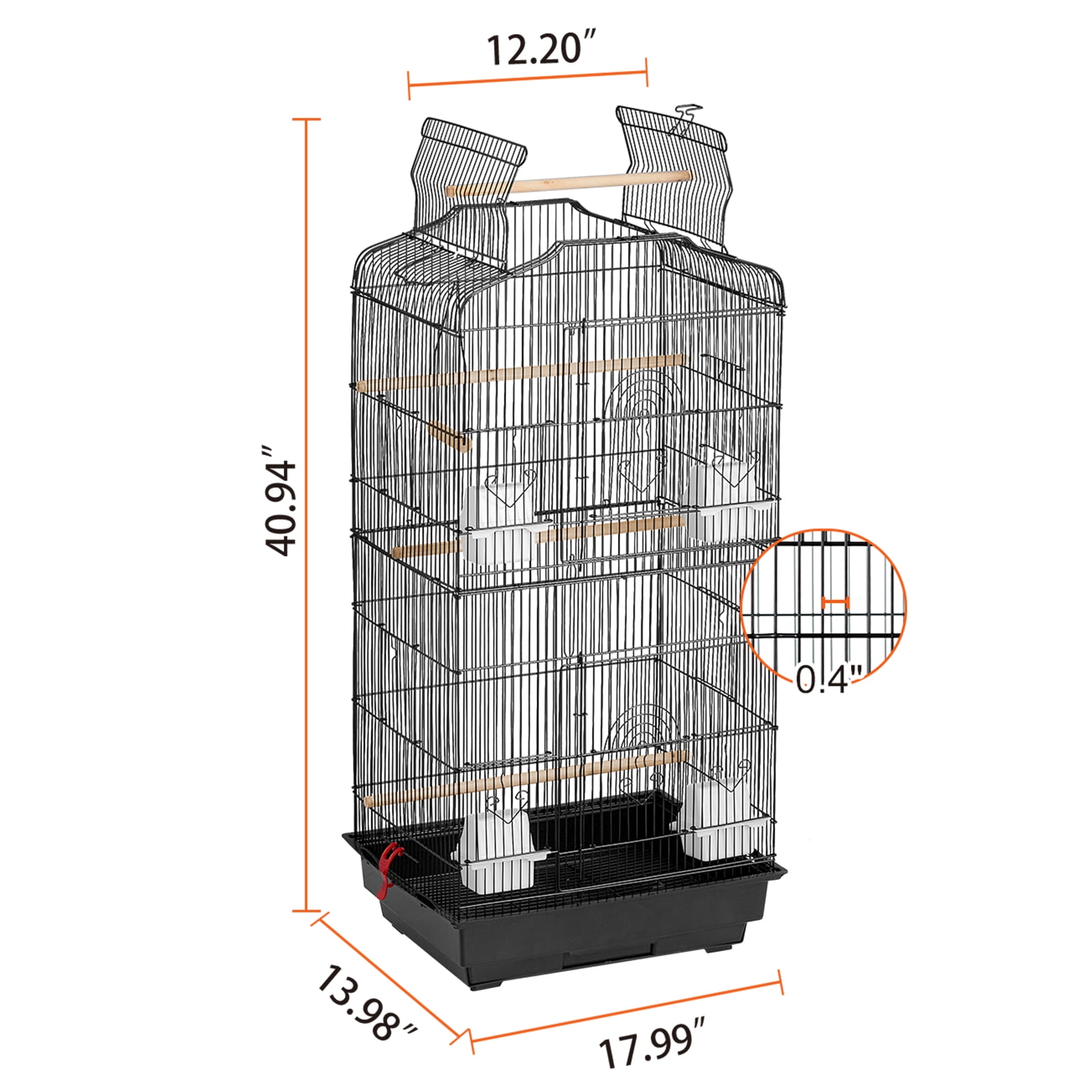 KFFKFF 41-inch Spacious Bird Cage with Open Top, Ideal for Parakeets, Finches, Canaries, Lovebirds, Cockatiels, Budgies, Small Quaker Conures, Travel Pet Flight Birdcage Equipped with Swing and Perch