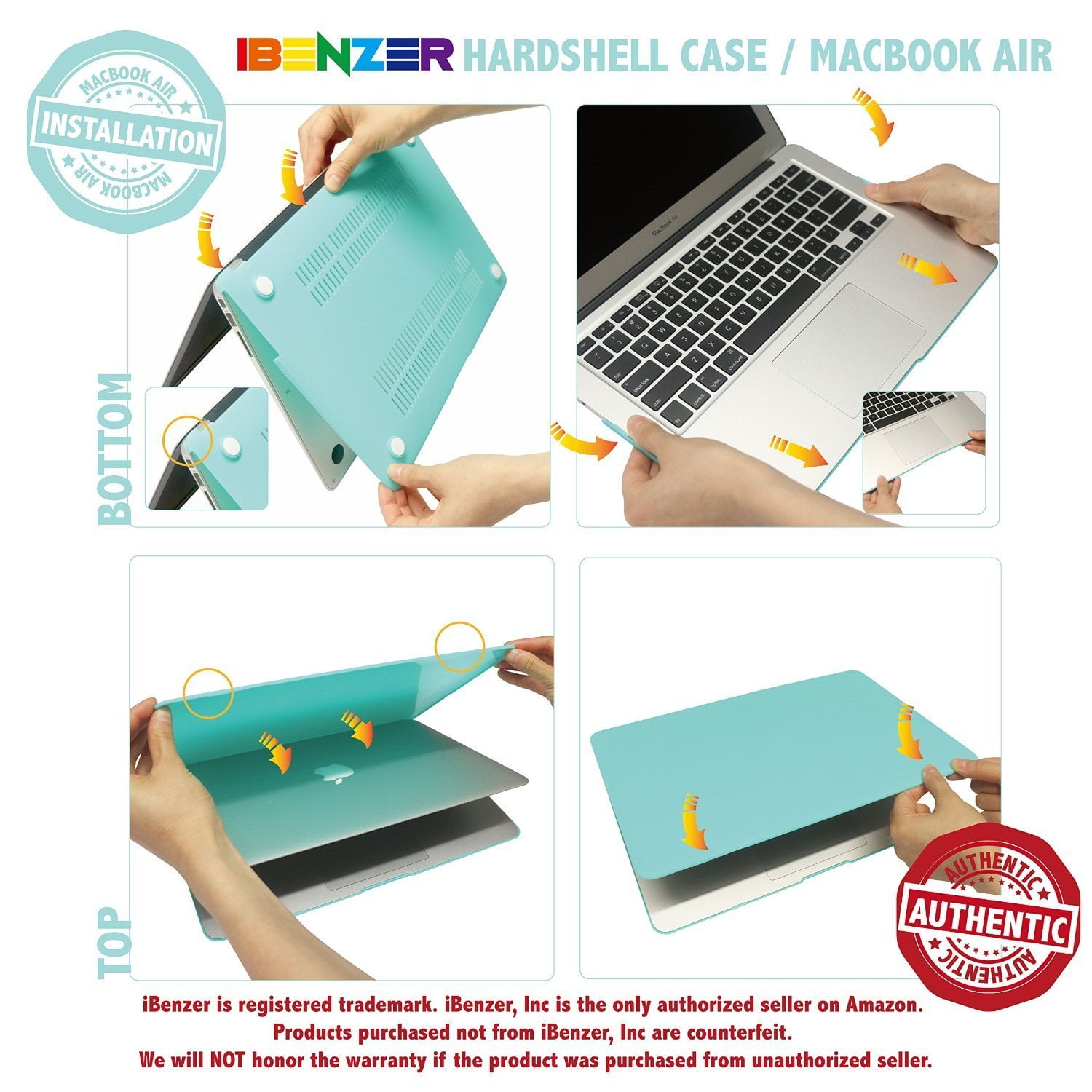 iBenzer 3 in 1 Macbook Air 13 Soft Skin Plastic Hard Case Cover Keyboard Cover Screen Protector for Macbook Air 13 NO CD ROM A1369 A1466 Orange MMA13OR 2 Walmart