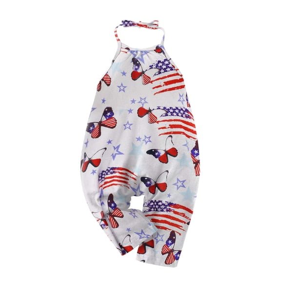 Qopobobo Fourth July Outfits Toddlers 4th of July Toddler Baby Girl Boy One Piece Outfit American Flag Overalls Romper with Pocket Shorts Jumpsuit White,2-3 Years