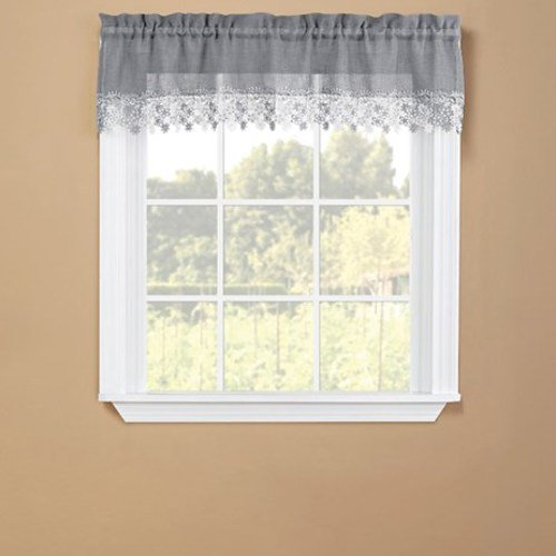Lillian Floral Lace Trim Window CurtainsValanceGrey