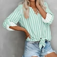thumbnail image 2 of BangWanChi Long Sleeve Shirts for Women Womens Fashion V Neck Striped Roll Up Sleeve Blouses Tops With Pocket Loose Shirt, 2 of 9