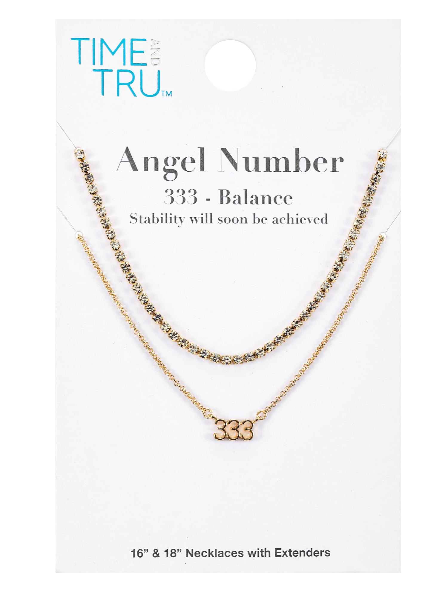 Time and Tru Goldtone Angel Number 333 Necklace Set, 2 Pieces