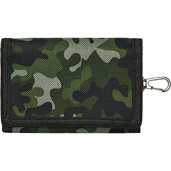 Yoqb Camo Wallets for Men, Nylon Camouflage Slim Wallet with Coin Pocket & Buckle for Belt, Large Capacity Trifold Wallet for Men Tactical Game Enthusiasts (Forests Green) A109