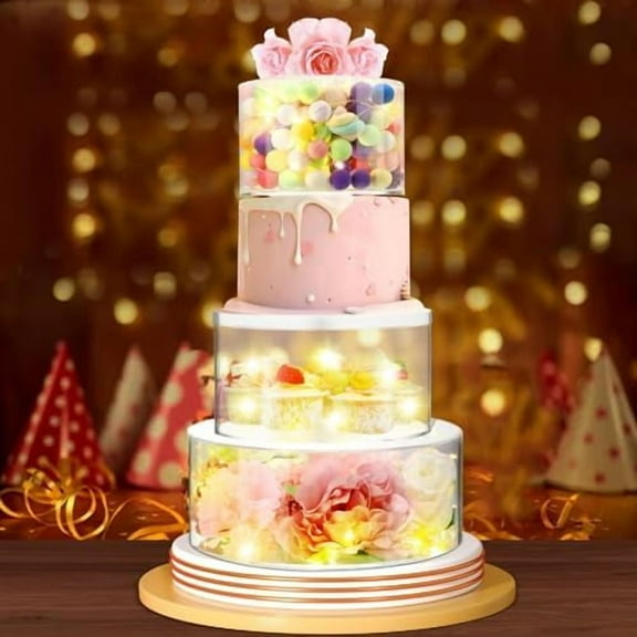 3PCS Clear Acrylic Cake Stand: Fillable Riser, Cupcake Tier with LED Lights (6,8,10 Inch) for Wedding/Birthday. $$Home Decor, Etc.