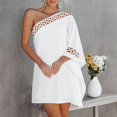 thumbnail image 2 of OSOLU Solid Color Summer Dress For Women One Shoulder Half Bat Sleeve Solid Color Lace Casual Dresses Loose Beach Mini Sun Dress Boho Sundress Dresses For Women 2025 Elegant Classy, 2 of 4
