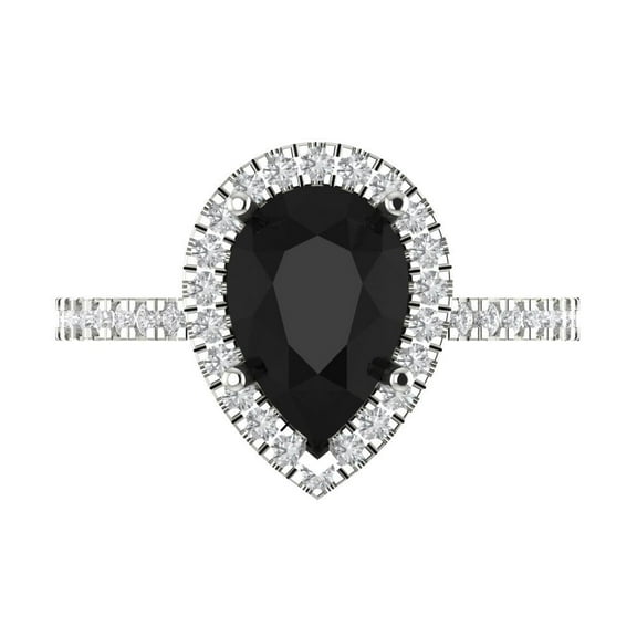 2.38 ct Pear Cut Natural Onyx Halo Engagement Ring for Women in 14K White Gold