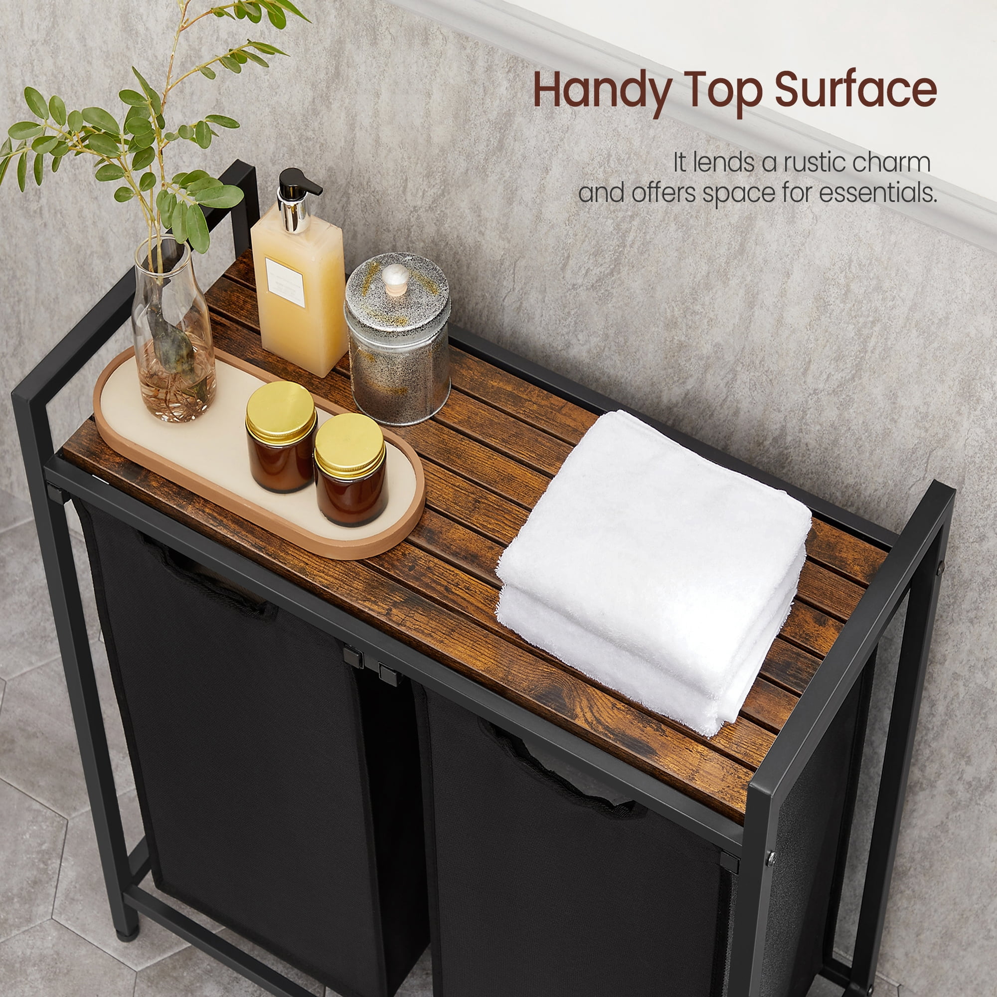 Laundry Hamper Organizer Laundry Basket Laundry Sorter with 2 Pull-Out and Removable Bags, Metal Frame, 2 x 12.1 Gallons, 28.8 x 13 x 28.4 Inches