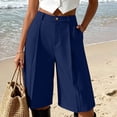 thumbnail image 3 of TAGOLD Women Casual Pants Solid Color High Pleated Bermuda Wide Leg 5 Inch Shorts Functional Side Pockets Summer Office Bottoms, 3 of 5