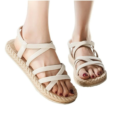 

Imitation Straw Espadrille Flat Bottom Foreign Wear Beach Trend Flat Heel Fashion Sandals And Slippers Women