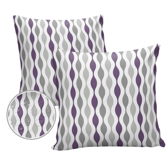 Pack of 2 Outdoor Pillow Covers, Mid-Century Modern Geometric Purple Gray Pattern Waterproof Square Throw Pillowcase Cushion Decorative Pillow Covers for Couch Patio Tent, 18x18 in