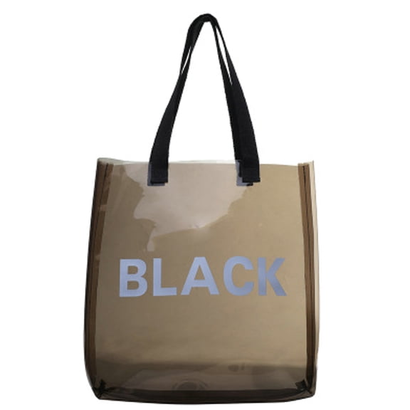 Himition Fashion Clear Plastic Tote Bag Handbag Simple Large Capacity Sholder Bag Jelly Purse for Summer Swimming (Black)
