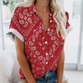thumbnail image 2 of DeHolifer Shirt for Women Floral Printed Short Sleeve Lapel Button Casual Shirt Spring Fashion Blouse Tops Red S, 2 of 4