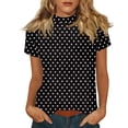 thumbnail image 2 of Nmnitkp Women's Tops, Tees & Blouses Striped & Polka Dot Mock Neck Short Sleeve T-Shirt, Casual Fitted Summer Tops for Daily & Weekend Wear Black,L, 2 of 6
