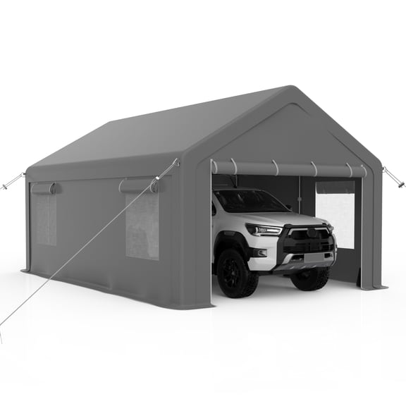 13x20ft Heavy Duty Carport, Portable Garage with 2 Doors & Roll-Up Window, Upgraded Carport with Reinforced Steel Poles, Uv Resistant Waterproof Tarp, Portable Carport for Car, Truck, Boat,Motorcycle