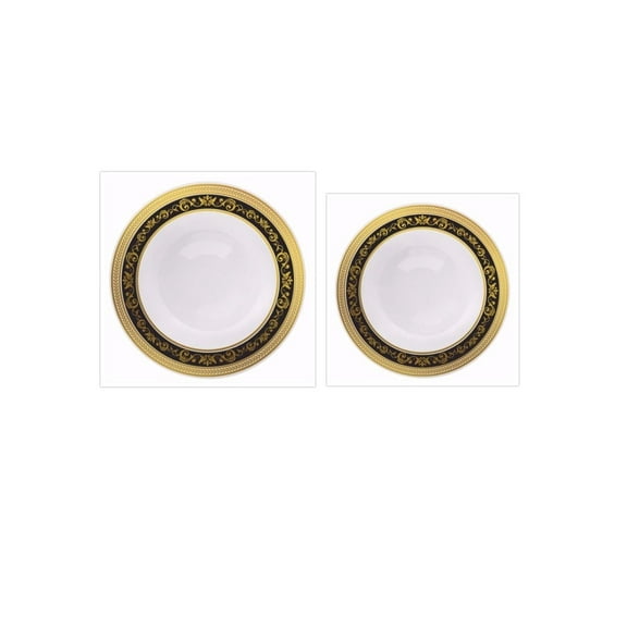 Royal Collection White w/ Black and Gold Royal Border *Combo Plate Package for 20*