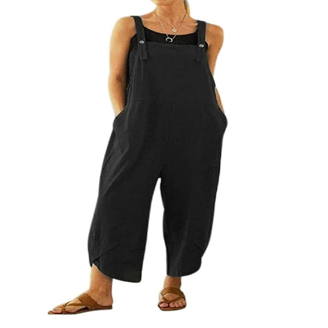 Combinaisons Amples à Ourlet Tulipe pour Femmes Salopettes Col Carré Sans Manches avec Poches Grande Taille