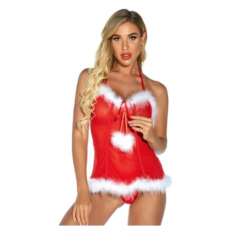 

Zuwimk Lingerie For Women Women Lingerie Lace Strap Chemise Halter Teddy V neck Sleepwear Red M