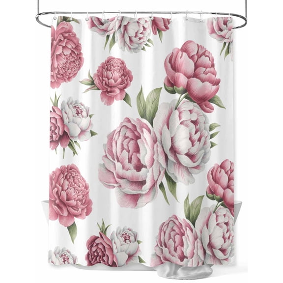 Pink Rose Vintage Floral Shower Curtain, Watercolor Flower Pattern Bathroom Decor Curtains Set with Hooks, Waterproof Fabric Home Accessories， 72 X 84 Inch Extra Long