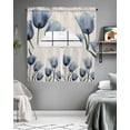 thumbnail image 5 of Spring Floral Swag Valance and Tier Curtains 24'' Length Set, Blue Tulip Summer Botanical Rustic Light Filtering Kitchen Curtains, Tier Curtain Valances for Bathroom/Living Room/Bedroom/Café, 5 of 6