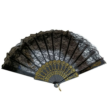

Solid Color Hollow Lace Hand Held Flower Fan Folding Fans Festival Gift Decor