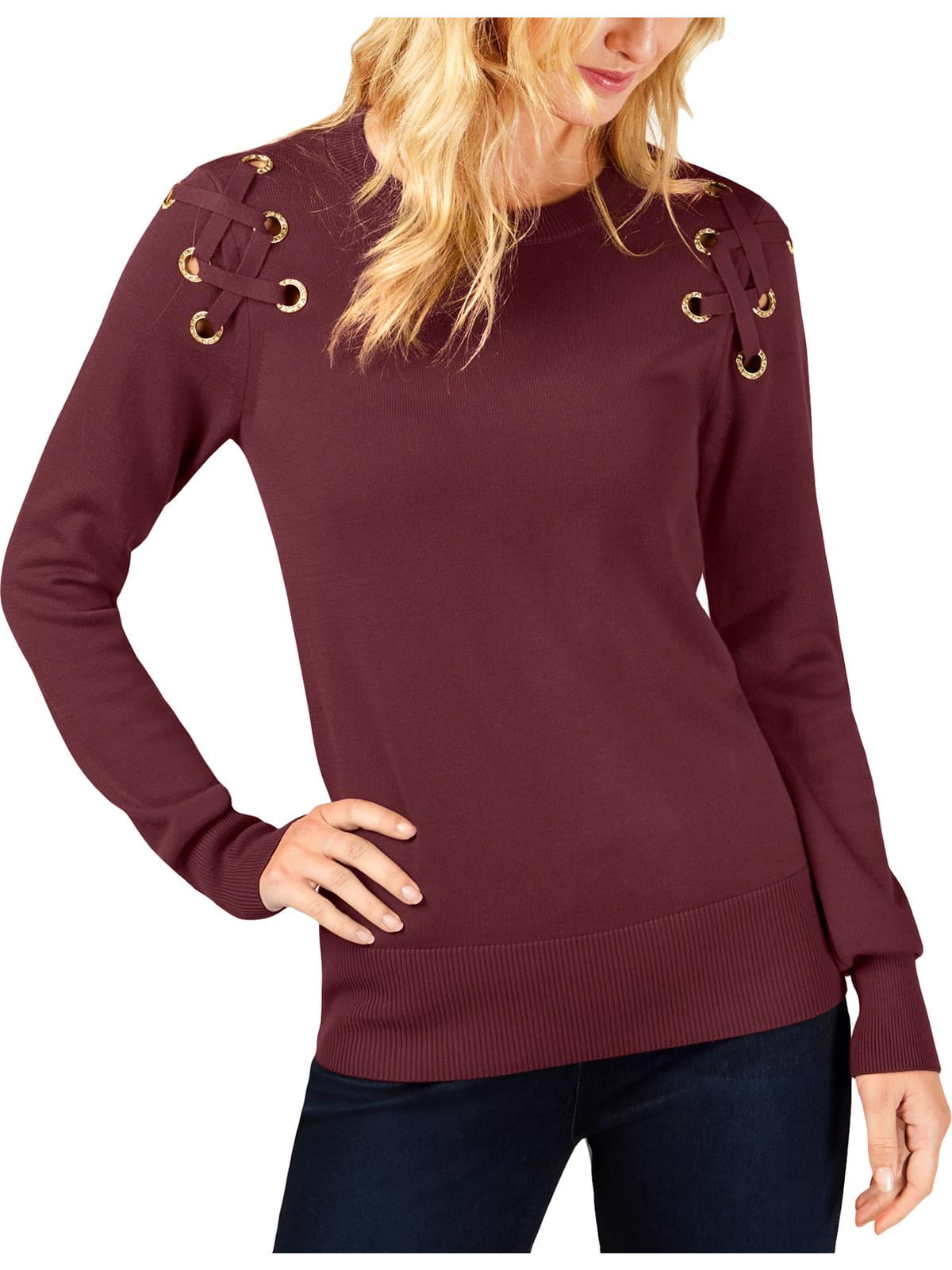 MICHAEL Michael Kors Womens LaceUp Crewneck Pullover Sweater