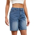 thumbnail image 2 of Women Baggy Denim Shorts Y2k Vintage Straight Leg Denim Shorts Casual Jean Jorts with Pockets S, 2 of 9