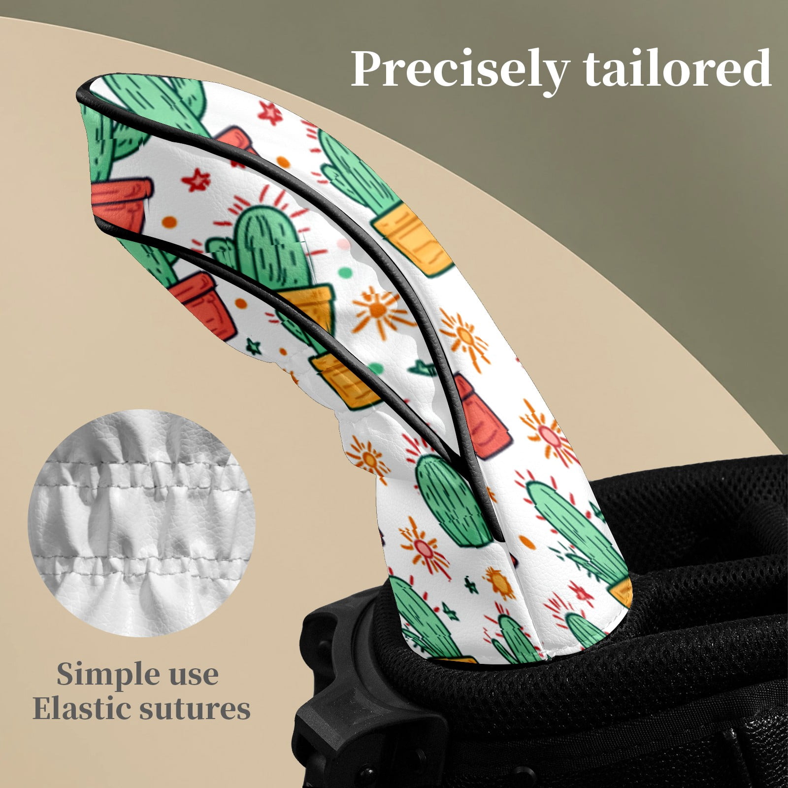 Golf Club Head Covers CactusSucculent_ColorfulPot Waterproof Leather Golf Head Covers for Men Women Driver Head Cover Fairway Headcover for Golf Lovers