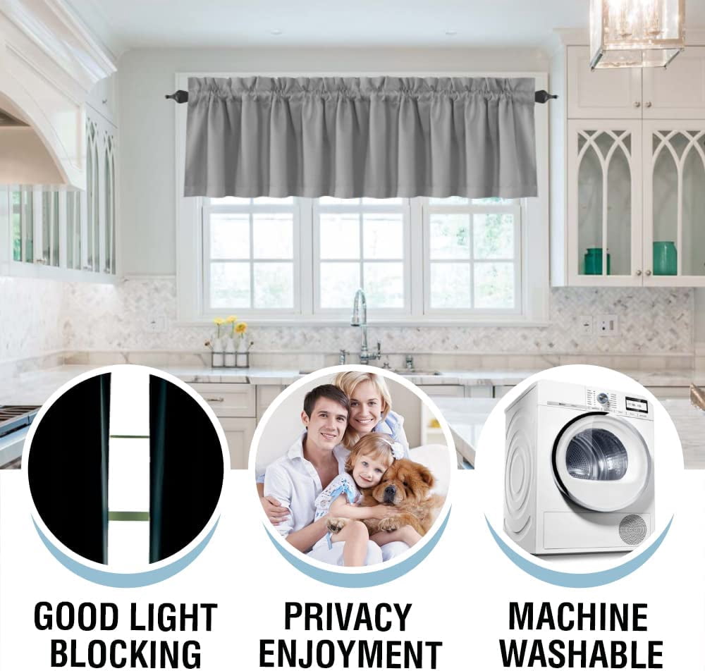 Blackout Curtain Valances for Kitchen Windows/Bathroom/Living Room/Bedroom Thermal Insulated Rod Pocket Valances for Windows, 2 Pack, 52" x 18"