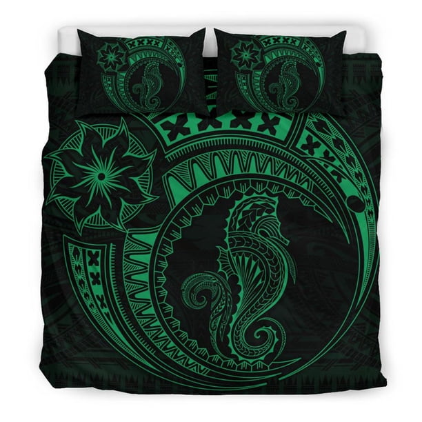 Juego de Funda Nórdica Caballito de Mar Polinesio - Polynesian Tattoo Green