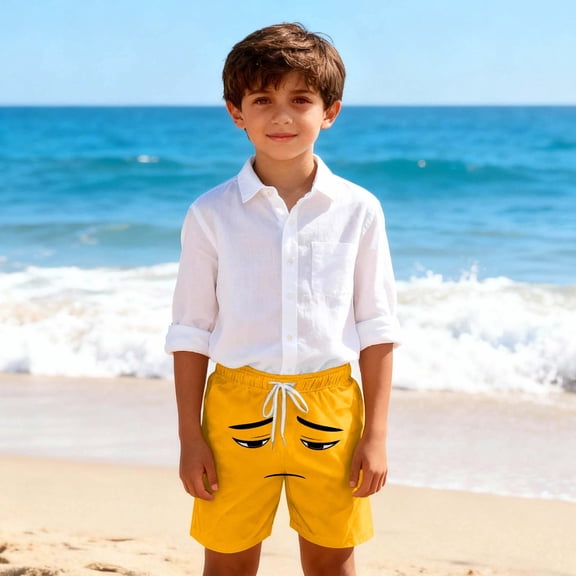 ITSAME Boys Swim Trunks, Funny Expression Print Quick-Dry Elastic Waist Summer Casual Beach Shorts Orange 9T
