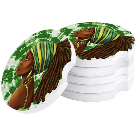 

KXMDXA Woman with Green Yellow Scarf Tie Dye Set of 4 Car Coaster for Drinks Absorbent Ceramic Stone Coasters Cup Mat with Cork Base for Home Kitchen Room Coffee Table Bar Decor