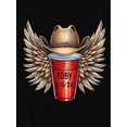 thumbnail image 2 of Women's Casual Chic T-Shirt with Unique Winged Cowboy Hat & Coffee Cup Print - Comfy Polyester Blend, Crew Neck, Short Sleeve - Perfect for Summer, 2 of 6
