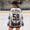 thumbnail image 5 of V Neck Long Sleeve Graphic Top For Women Halloween Haunted Night Theme Hockey Jersey Relaxed Fit Casual Long Sleeve Shirt Ideal For Halloween Party And Holiday Gathering White L, 5 of 6