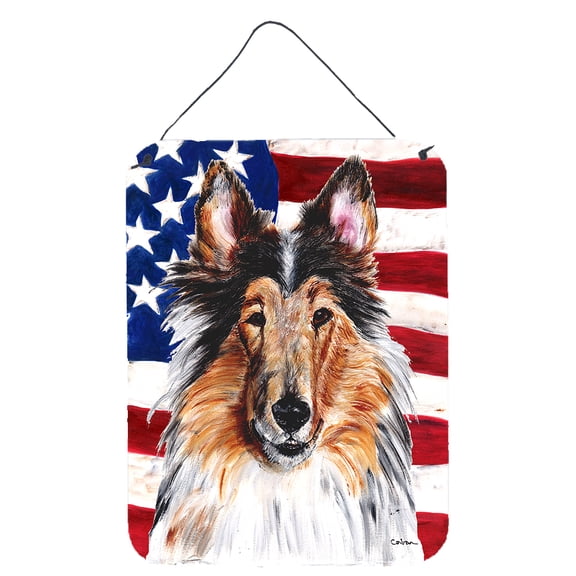 Carolines Treasures SC9622DS1216 Collie with American Flag USA Wall or Door Hanging Prints 12x16 multicolor