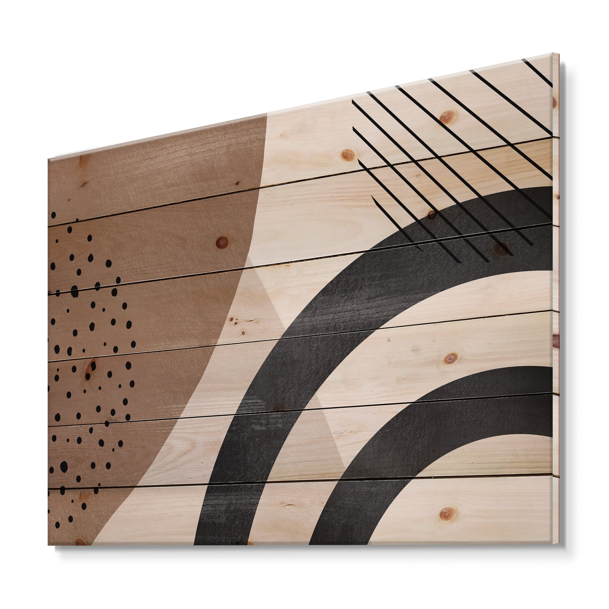 Designart 'Abstract Ivory Shapes and Shapes in Terracotta III' Modern Print on Natural Pine Wood