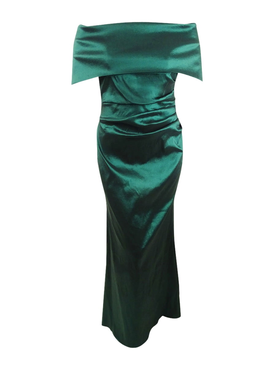 Satin Foldover Off-The-Shoulder Gown ...