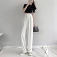 thumbnail image 2 of Pantalones de traje blancos para mujer, pantalones holgados rectos de verano, ajustados, de talla grande, con cintura alta, drapeados, informales, con fregado hasta el suelo, pantalones de pierna, 2 of 5