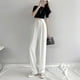 thumbnail image 3 of Pantalones de traje blancos para mujer, pantalones holgados rectos de verano, ajustados, de talla grande, con cintura alta, drapeados, informales, con fregado hasta el suelo, pantalones de pierna, 3 of 4