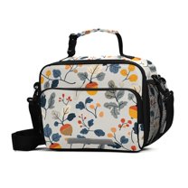 FORMRS Student Lunch Bag Insulated Reusable Cooler Box with Zipper Pockets, Acorn Leaves Pattern